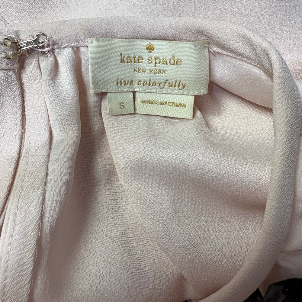 Kate Spade Women’s Embellished Crepe Top Pink Ruffled Sleeve size S - Picture 6 of 8